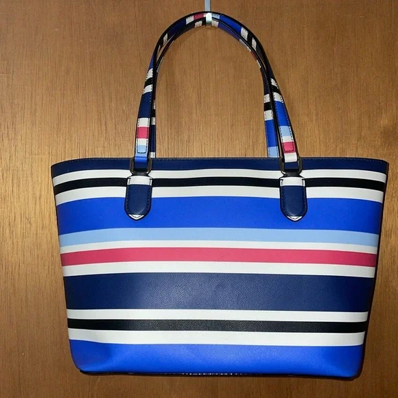 •KATE SPADE•RED/WHITE/BLUE/BLACK STRIPED LAUREL WAY DALLY MEDIUM ZIP TOP TOTE